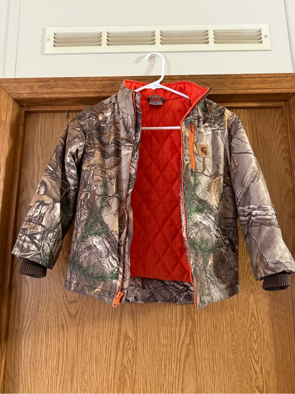 Carhartt Camo Jacket with Bright Orange Quilted Lining